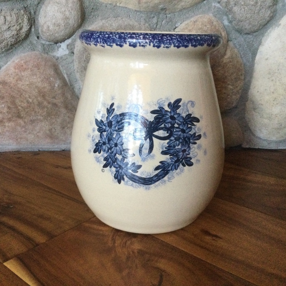 Marshall Pottery Blue Spongeware Crock Vase
